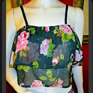 New Kimchi Blue (Urban Outfitters) Off the Shoulder Flowy Floral Crop Top Small